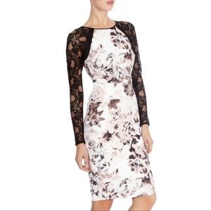 Karen Millen Black Lace long sleeve floral pencil midi dress
